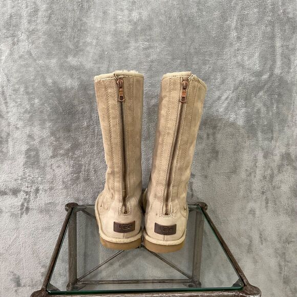 UGG Knightsbridge Tall Suede Boots 5119 women’s size 6 Tan Shearling  Back Zip - Picture 1 of 15